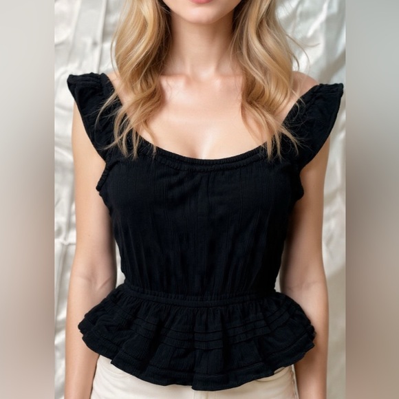 Aritzia Talula peplum off the shoulder top in black - Picture 1 of 5